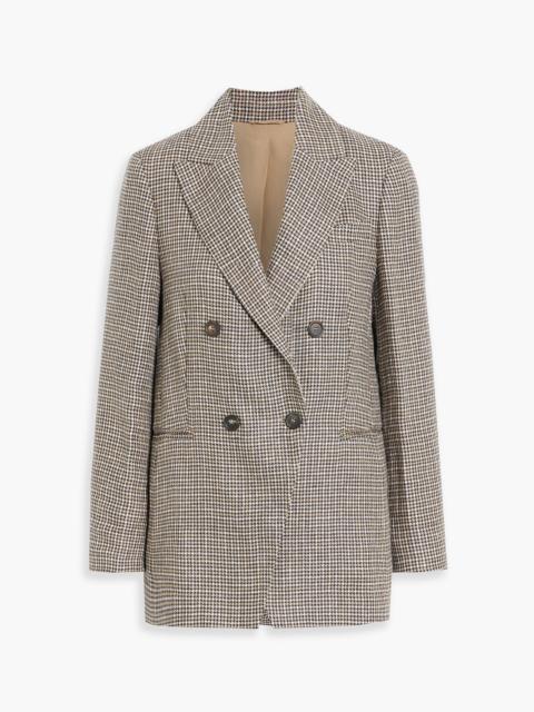 Brunello Cucinelli Double-breasted houndstooth linen-blend blazer