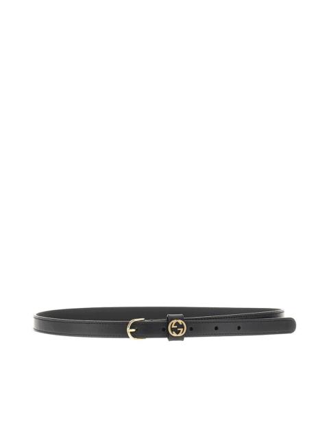 GUCCI Gucci Leather Belt with GG Interlock Black