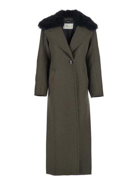 Blumarine Blumarine Women Green Coat With Classic Lapels And Removable Collar In Wool Blend Woman