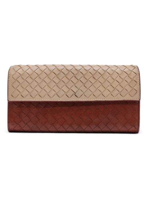 Bottega Veneta Intrecciato Unisex Leather Long Wallet 150509 Beige Brown