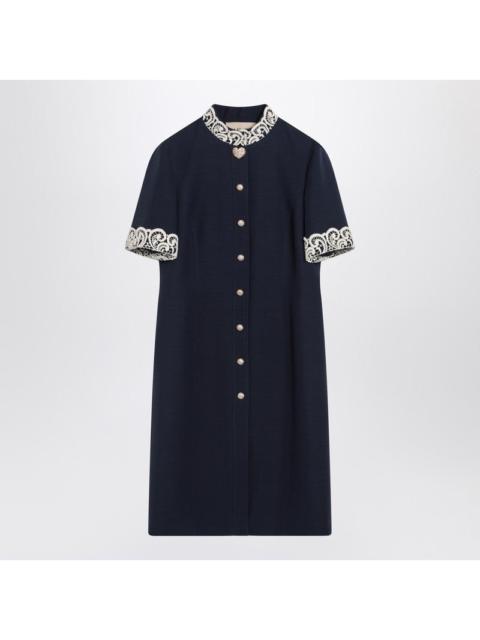 Valentino Indigo Blue Dress With Macramé Trim Women