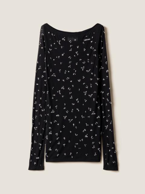 Miu Miu Embroidered ribbed knit jersey dress