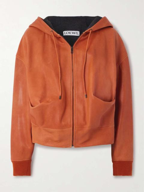 Hooded draped leather jacket Orange