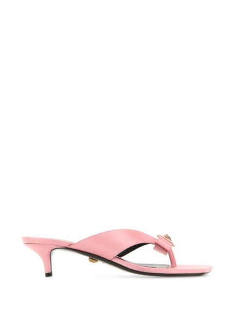 Versace Woman Pink Satin Gianni Ribbon Thong Mules