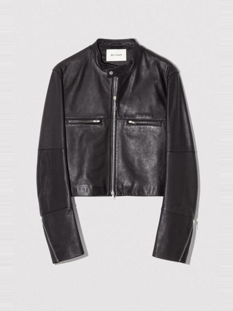 BY FAR MILENA BIKER JACKET BLACK CALF NAPPA LEATHER