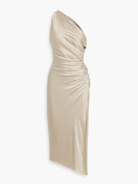 Other Designers One-shoulder ruched silk-satin midi dress
