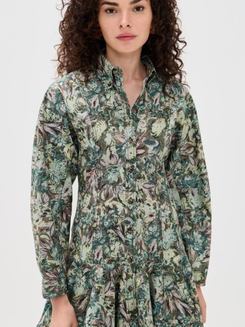 GANNI Printed Stretch Cotton Buttoned Mini Dress