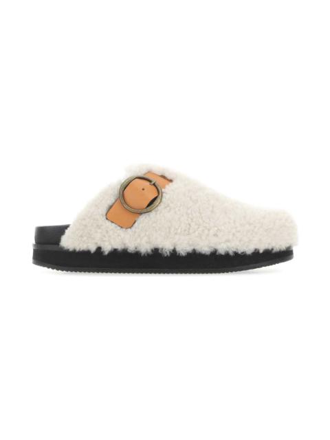 Ivory Shearling Footb Slippers