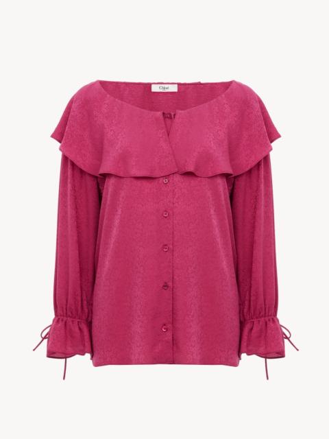 Chloé ROUND-NECK RUFFLE BLOUSE IN SILK JACQUARD
