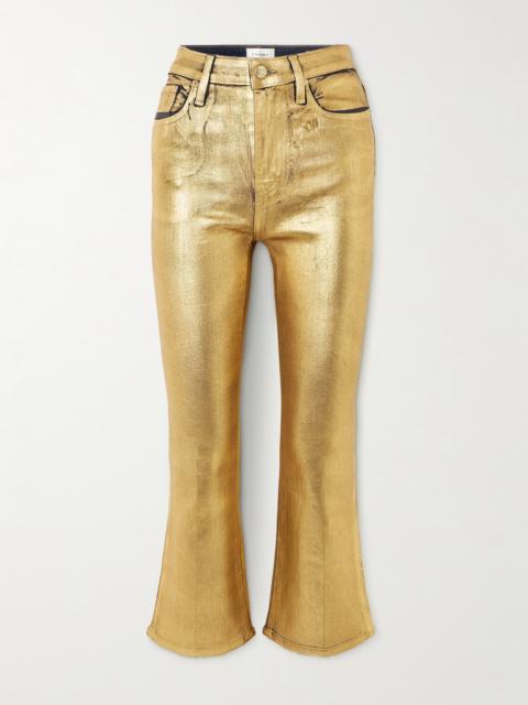 FRAME Le Crop Mini Cropped Metallic Coated High-rise Bootcut Jeans