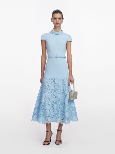 self-portrait Blue Crepe Lace Midi Dress