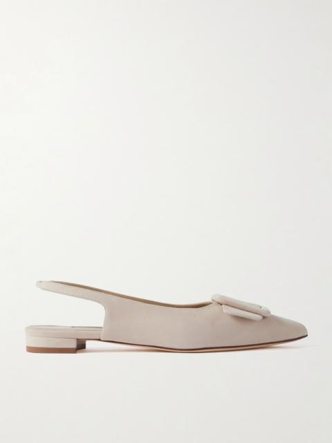 Manolo Blahnik Maylura buckled suede slingback flats Beige