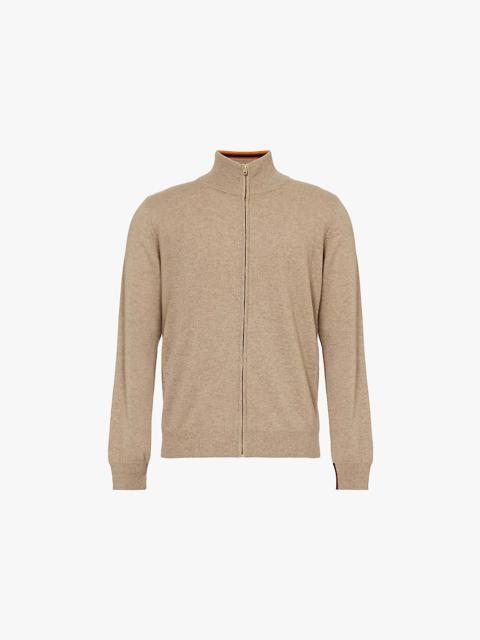 Stand-collar zip-front cashmere cardigan