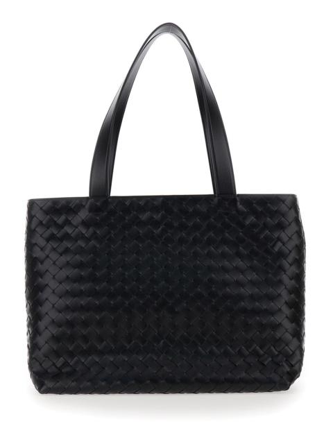 Bottega Veneta Bottega Veneta Men Black Shopping Bag With Two Top Handles And Zip Closure In Intreccio Leather For 
