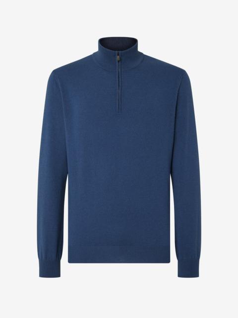 CORNELIANI Melange sugar paper blue wool and cashmere zip jumper