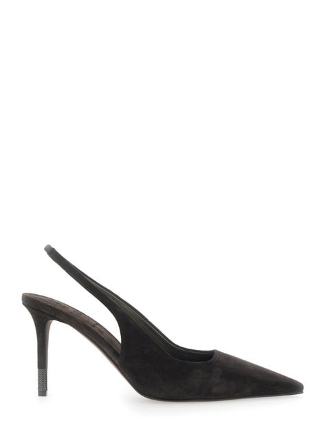Brunello Cucinelli Brunello Cucinelli Women Brown Heeled Sandals With Monile Detail On The Heel In Suede For Women