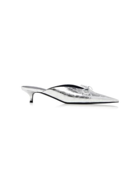 BALENCIAGA Knife Bow-Detailed Metallic Leather Mules silver