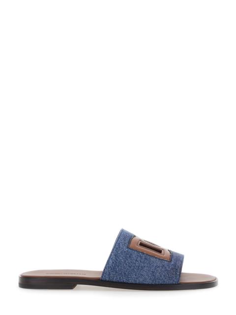Dolce & Gabbana Dolce & Gabbana Men Brown Sandals With Cut-Out Logo And Denim Strap In Leather For Men