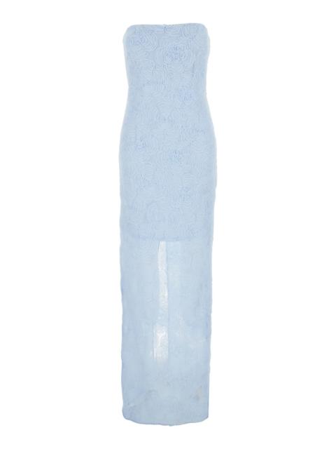ROTATE Rotate Women Light Blue Long Dress With All-Over Floral Motif And Back Closure In Tech Fabric Woman