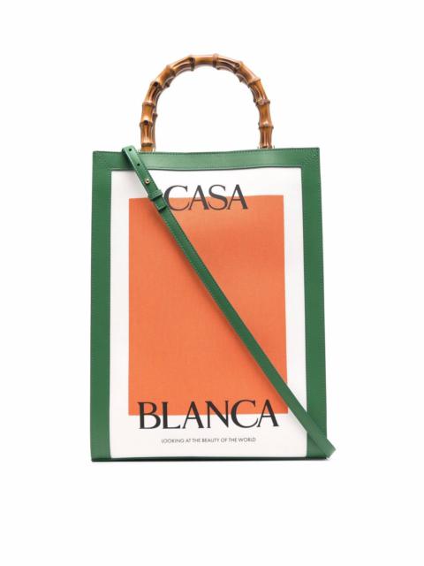 CASABLANCA LOGO-PRINT BAMBOO-HANDLE TOTE BAG