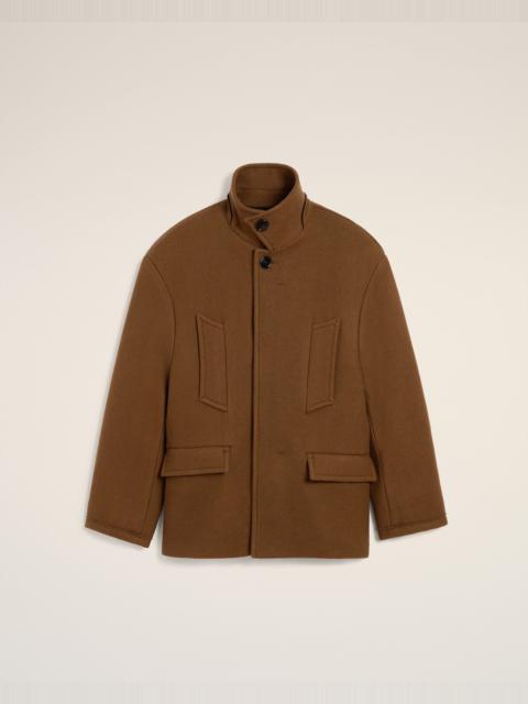 AMI Paris BROWN WOOL OVERSIZED HIGH COLLAR PEA COAT