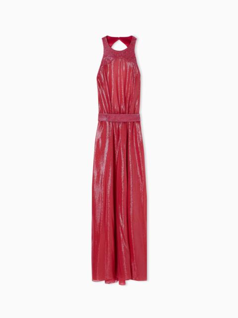 GIORGIO ARMANI LONG DRESS IN A SILK BLEND WITH RHINESTONE DETAILS