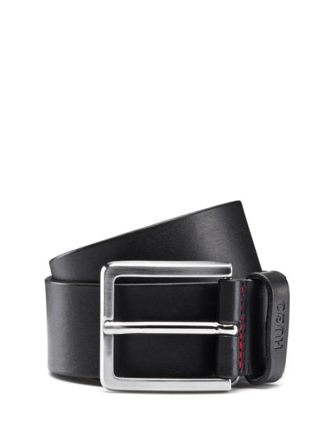 HUGO GRAINY EMBOSSED-LEATHER BELT WITH BRUSHED METAL HARDWARE