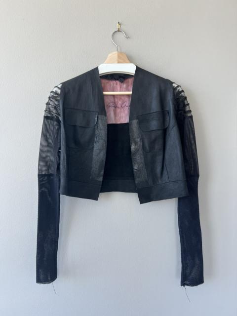 Rick Owens 1990s Hollywood-Era Cropped Leather Mesh-Sleeve Jacket