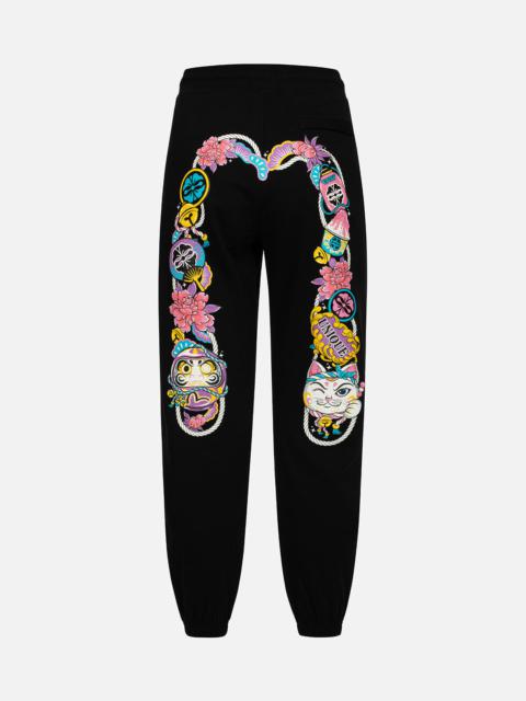 EVISU DARUMA AND FORTUNE CAT PRINT DAICOCK LOOSE FIT SWEATPANTS
