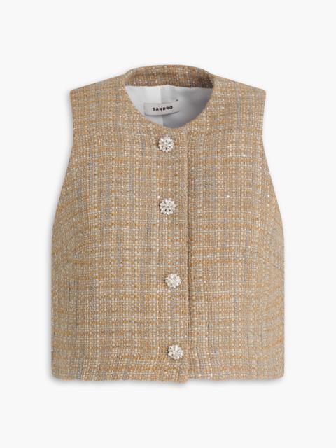 Sandro Cropped metallic cotton-blend tweed top