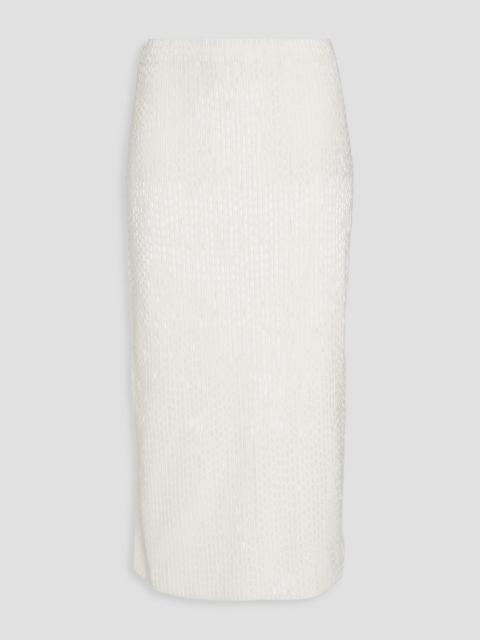 SIMKHAI Ellison bead-embellished knitted midi pencil skirt