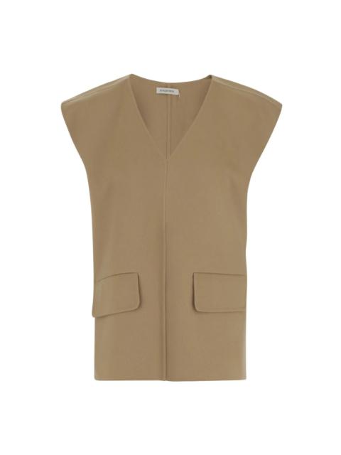 BEIGE WOOL VEST DEEP V-NECK