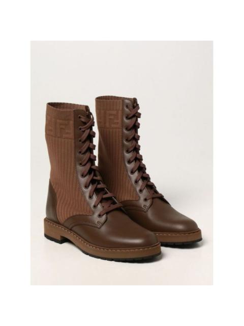 Fendi Women Camel Rockoko Leather Combat Boots/Booties