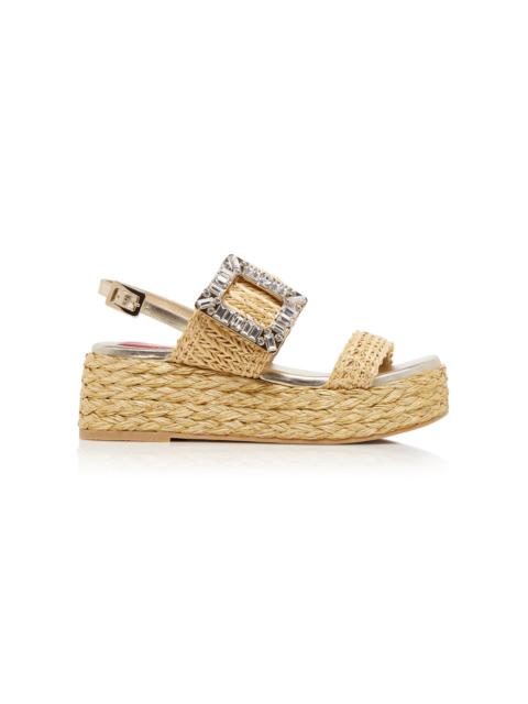 Roger Vivier Buckle-Embellished Raffia Platform Sandals neutral