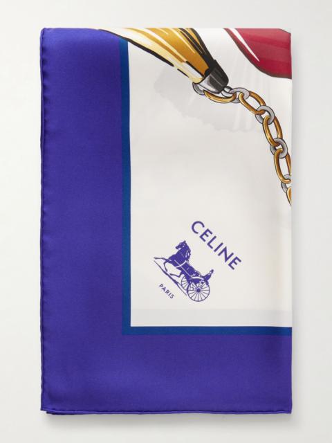CELINE Printed Silk Scarf Blue