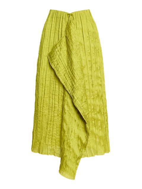 STAUD Mai Crinkled-Satin Midi Skirt green
