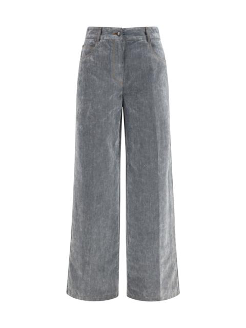 forte_forte Forte_forte Wide Leg Flocked Denim Jeans Grey