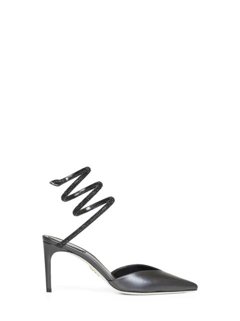 RENE CAOVILLA Rene Caovilla Women Black Nappa Leather Slingback Pumps With Crystal Snake Spiral