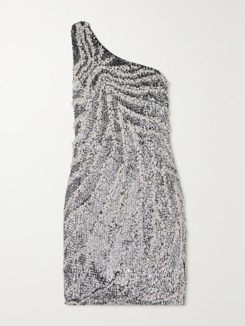 Givenchy One-shoulder Faux Pearl-embellished Sequined Tulle Mini Dress