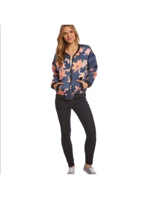 Minkpink Floral Print Bomber Puff Jacket Pink Blue Zip Up  Sz S NWT