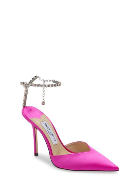 JIMMY CHOO Jimmy Choo Saeda Crystal Ankle Strap Pointed Toe Pump in Fuchsia at Nordstrom