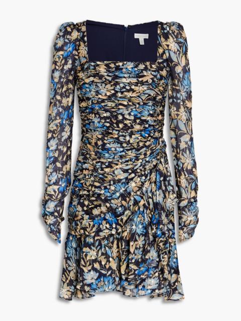 Other Designers Ruched floral-print metallic fil coupé mini dress