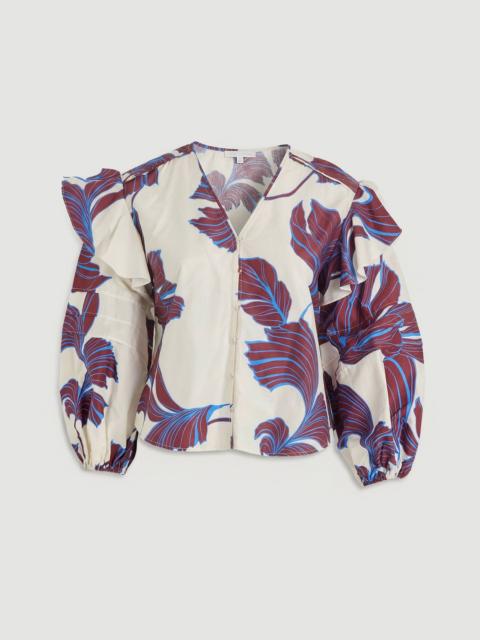 KAREN MILLEN Plus Size Graphic Floral Cotton Sateen Woven Shirt