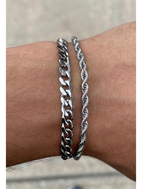 Streetwear - Silver 5mm Cuban Link & 3mm Rope Bracelet Set