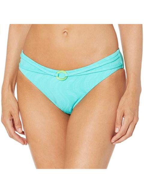 Other Designers Trina Turk Hipster Bikini Bottom Wave Embroidered Pattern Strappy Teal 12 NWT