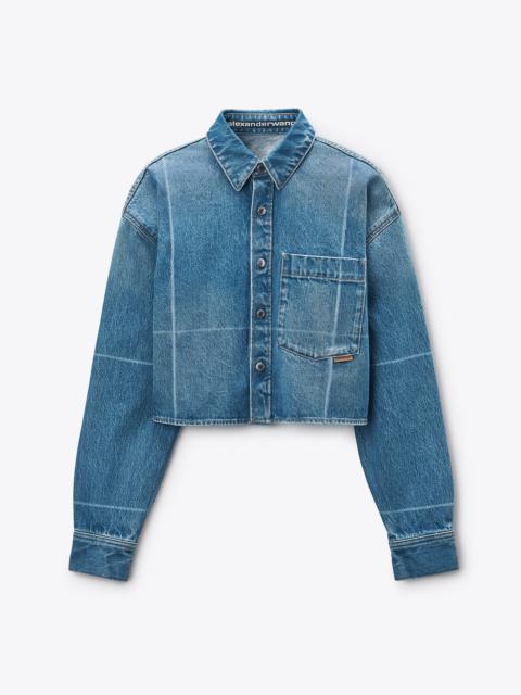 Alexander Wang Vintage-Effect Marbled Blue Denim Cropped Shirt
