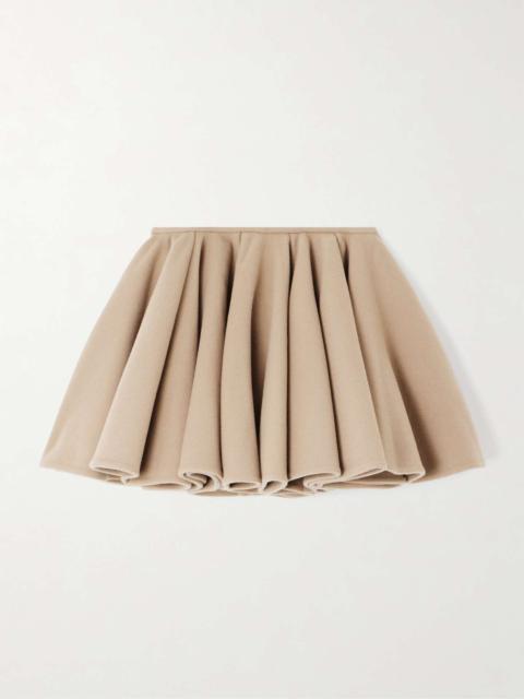 Pleated brushed wool and cashmere-blend mini skirt Beige