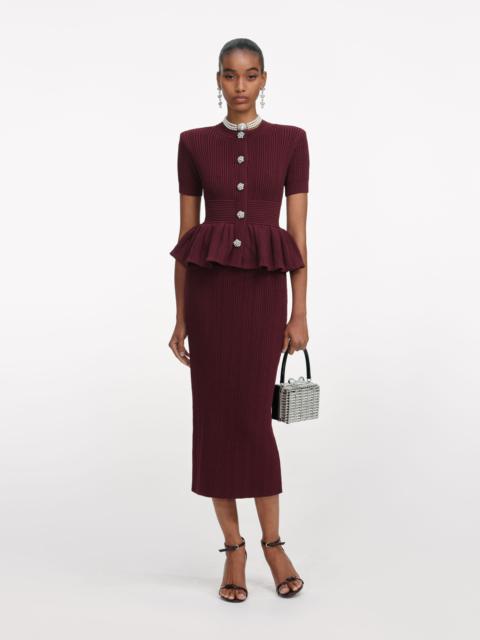 self-portrait Bordeaux Pointelle Knit Midi Dress