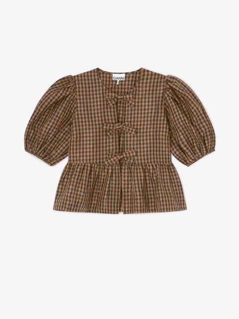 GANNI CRINKLED CHECK BLOUSE