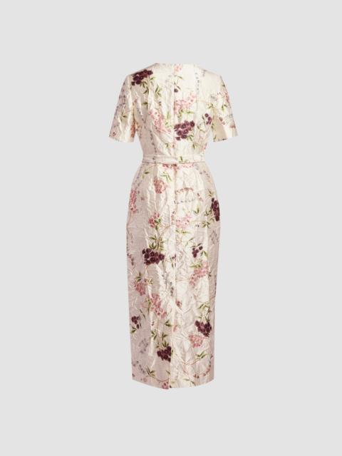 Erdem FLORAL PRINT TEXTURED SATIN MIDI PENCIL DRESS